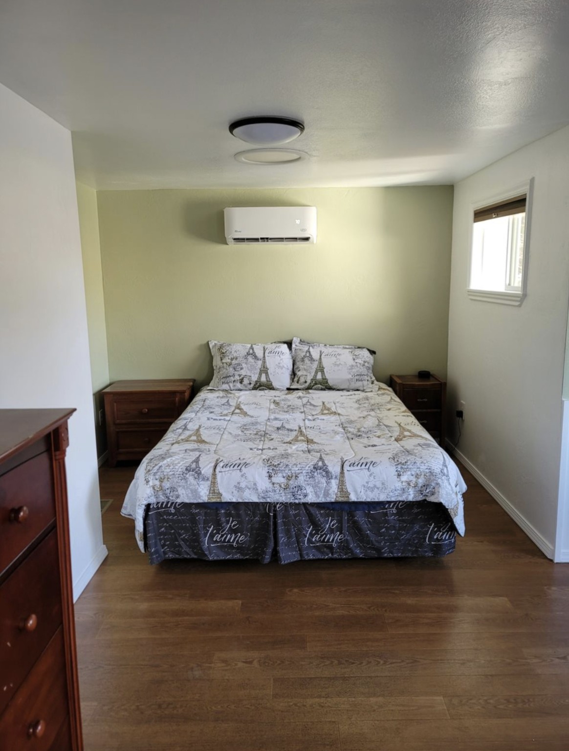 Finished bedroom with mini-split